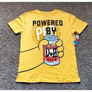 The Simpsons Duff T-Shirt Men's Size Medium Graphic Print Yellow Shirt